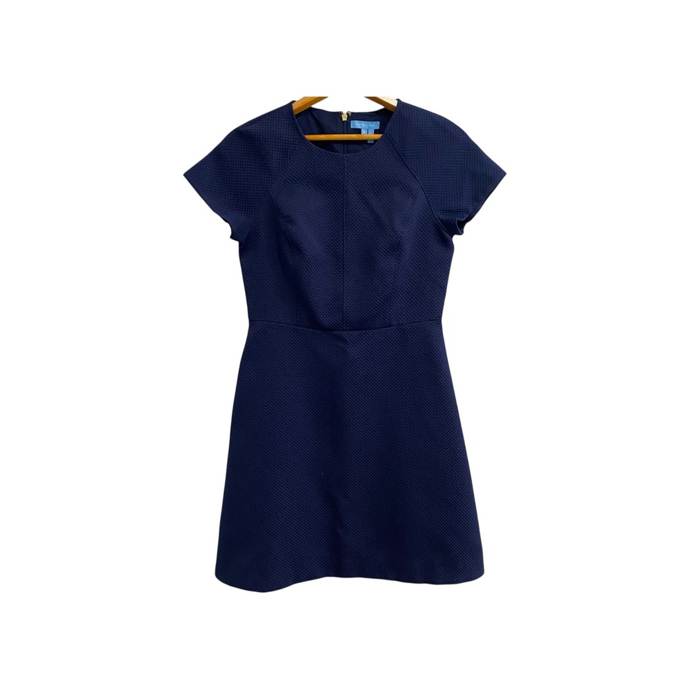 Draper James Navy Blue Textured Fit & Flare Cap Sleeve Dress Size 6